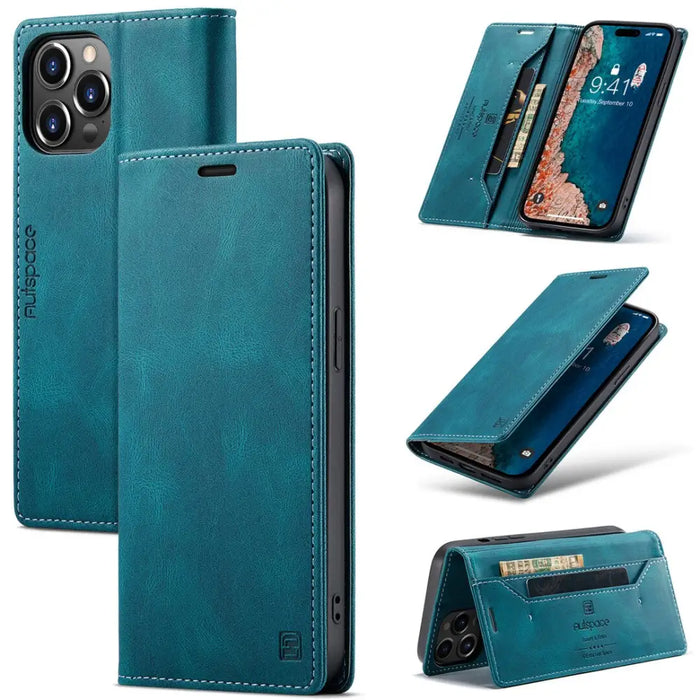 For Iphone 14 Pro Max Case Retro Pattern Real Leather Card