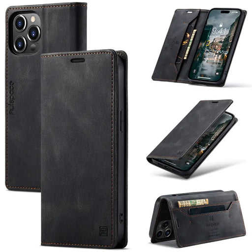 For Iphone 14 Pro Max Case Retro Pattern Real Leather Card