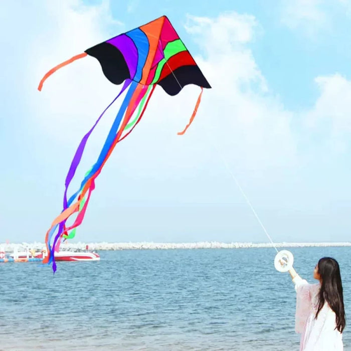 Kite Flying Rainbow Delta For Kids & Adults With 328 Ft