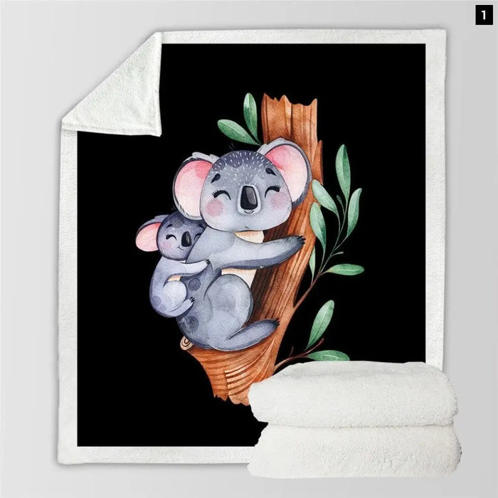 Koala Family Throw Blanket Cartoon Plush Eucalyptus Tree