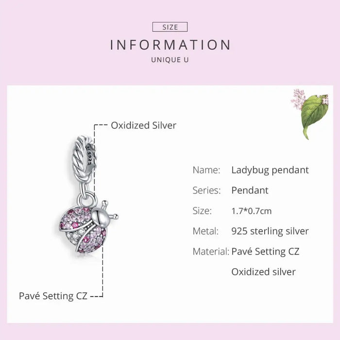 Ladybug 925 Sterling Silver Cz Zircon Pendant Charm Fit