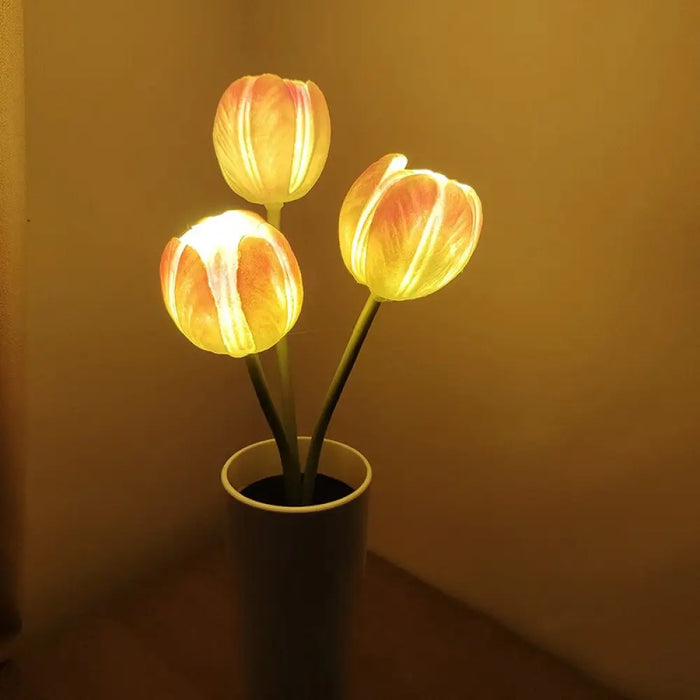 Lifelike Led Rose Tulip Flower Vase Lamp Night Light Table