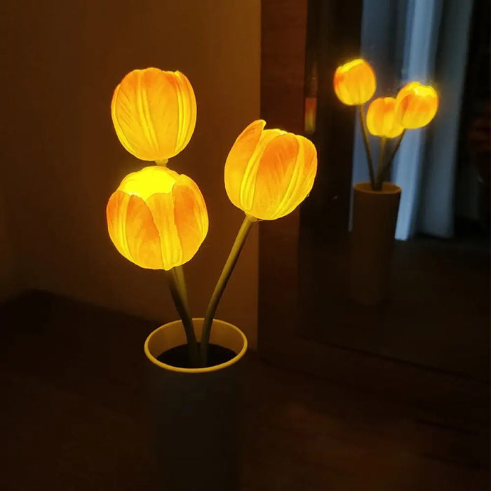 Lifelike Led Rose Tulip Flower Vase Lamp Night Light Table