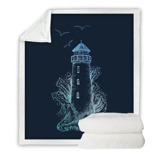 Lighthouse Blankets For Bed Nautical Theme Sherpa Blanket