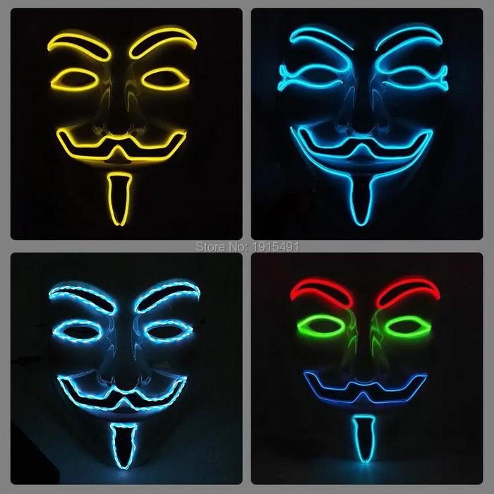 Luminous Led Neon Light Mask v For Vendetta Guy Fawkes