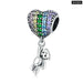 Luxury Silver Rainbow Heart Blue Crystal Balloon Bear Charm