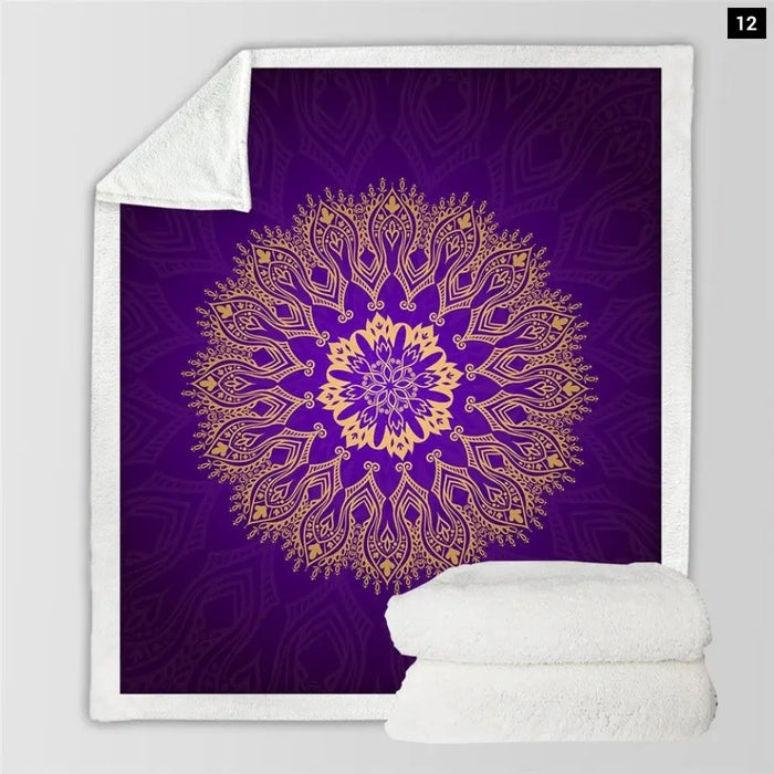 Mandala Sherpa Fleece Blanket Yellow Orange Soft Blankets