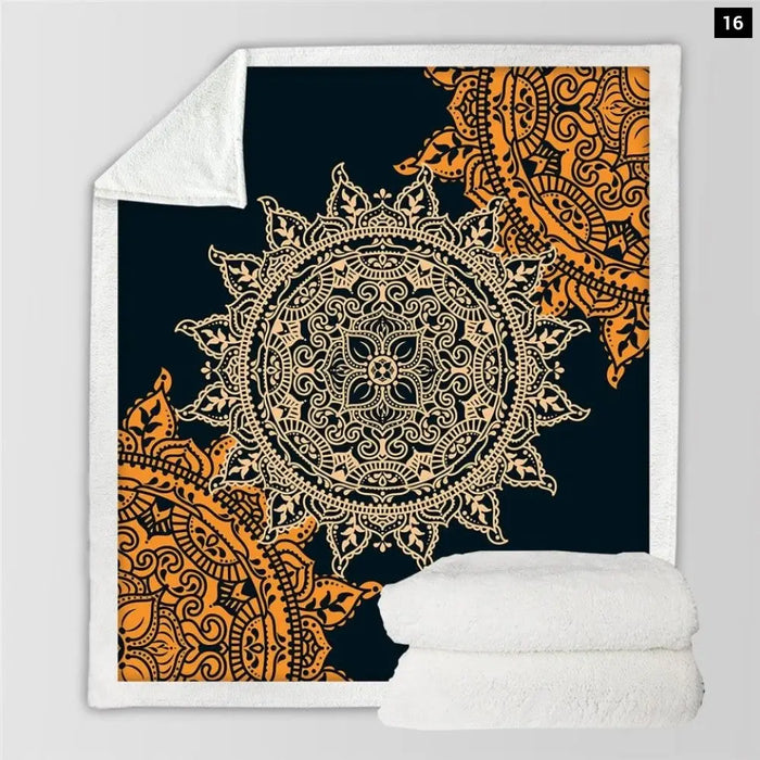 Mandala Sherpa Fleece Blanket Yellow Orange Soft Blankets