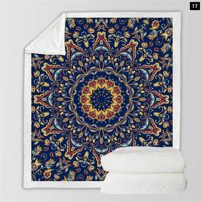 Mandala Sherpa Fleece Blanket Yellow Orange Soft Blankets