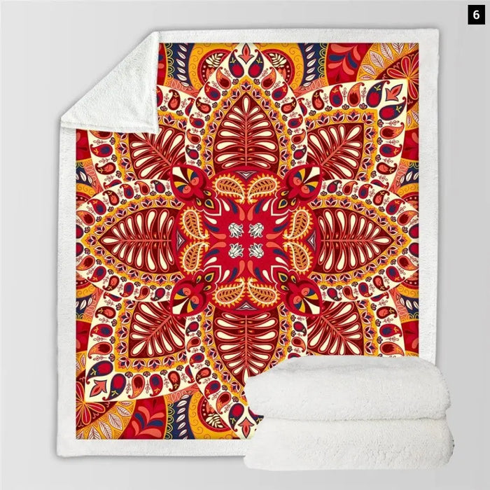 Mandala Sherpa Fleece Blanket Yellow Orange Soft Blankets