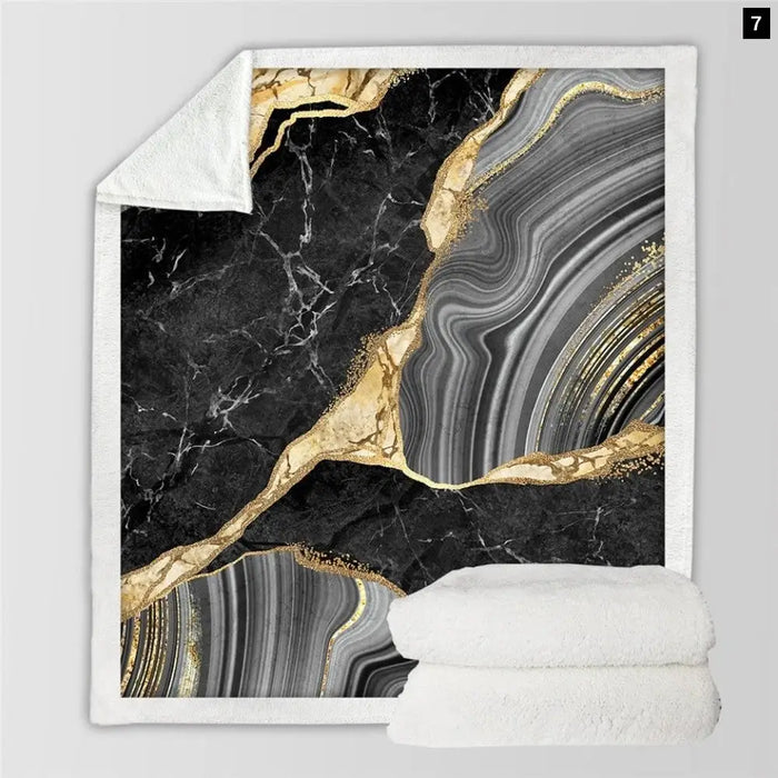 Marble Sherpa Blanket Geometric Microfiber Throw Rock