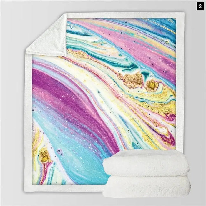 Marble Sherpa Blanket Rainbow Microfiber Throw Rock Stone
