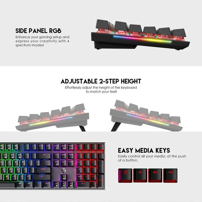 Maxfit108 Mechanical Keyboard 108 Keys Usb Wired Gaming Rgb