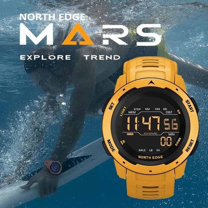 Mens Dual Time Pedometer 50M Waterproof Digital Wrist Watch
