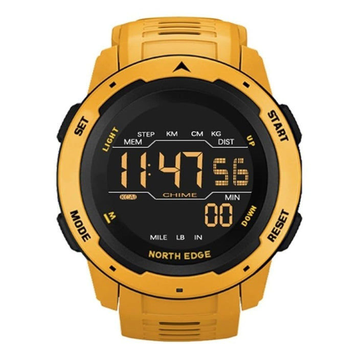 Mens Dual Time Pedometer 50M Waterproof Digital Wrist Watch