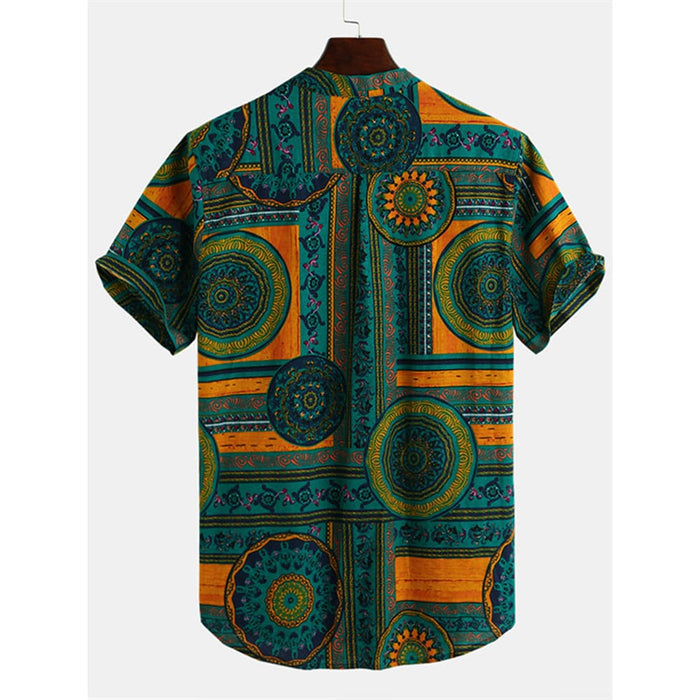 Men’s Vintage Floral Ethnic t Shirts Summer Beach Dashiki Floral Casual Tops Tee