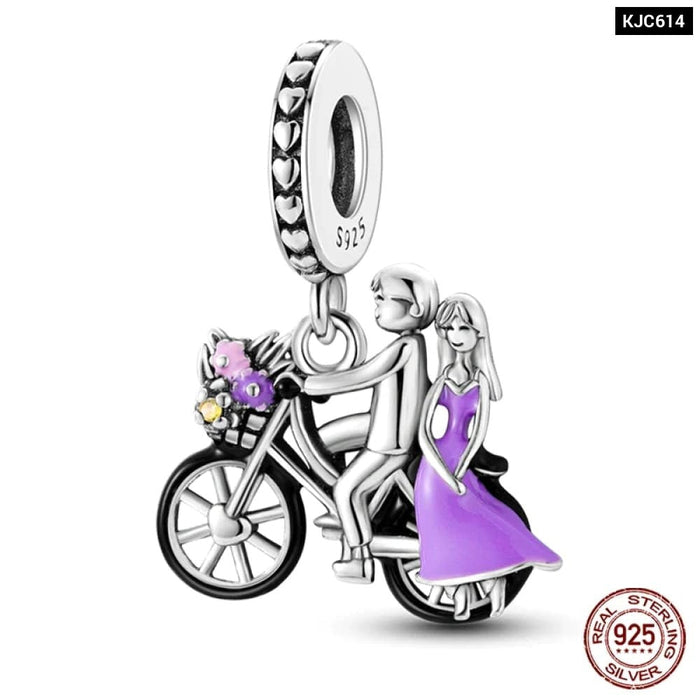 Mens & Womens 925 Sterling Silver Bicycle Charms Beads Fit Pandora 925 Bracelets Fine Diy Jewellery