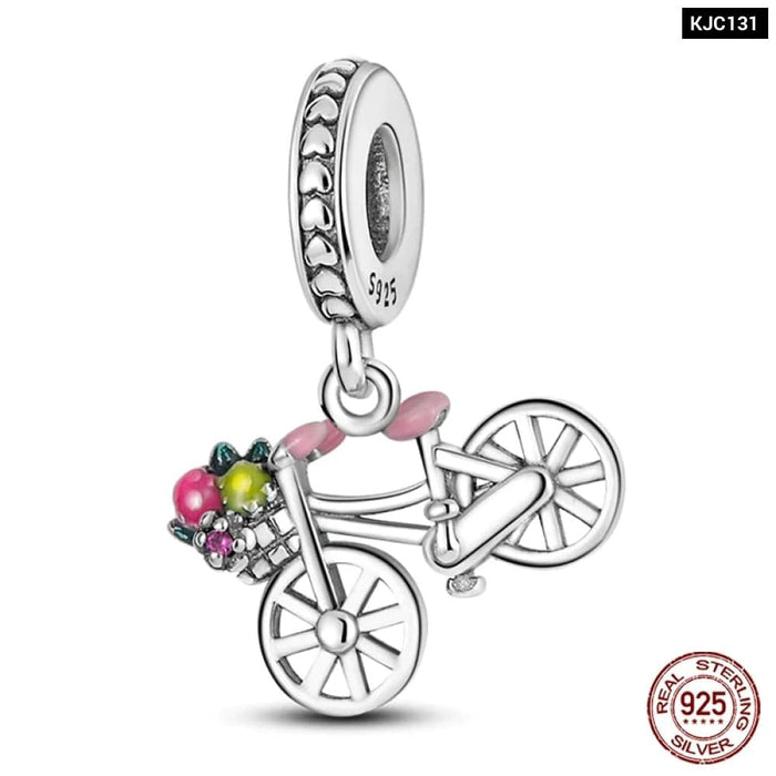 Mens & Womens 925 Sterling Silver Bicycle Charms Beads Fit Pandora 925 Bracelets Fine Diy Jewellery