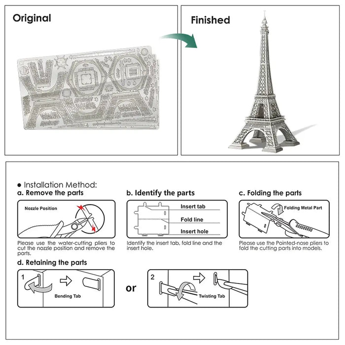 3d Metal Puzzles Eiffel Tower 8.66inch Model Building Kits