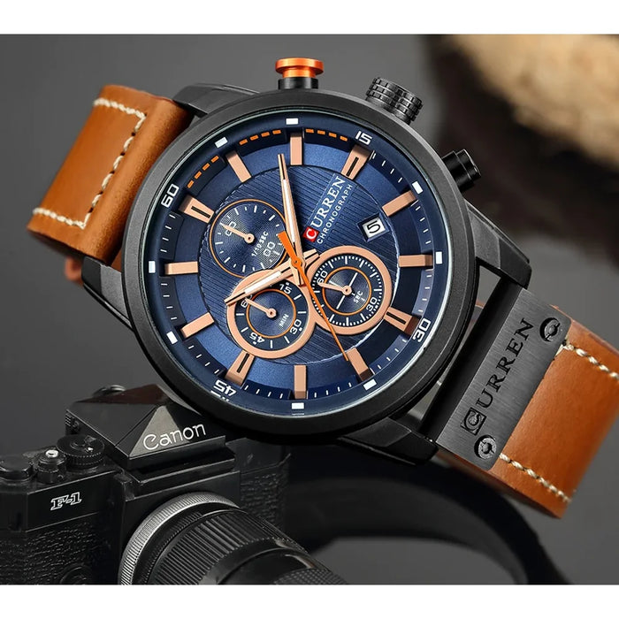 Military Sport Watches Men's Quartz Clock Leather Strap Waterproof Date Wristwatch