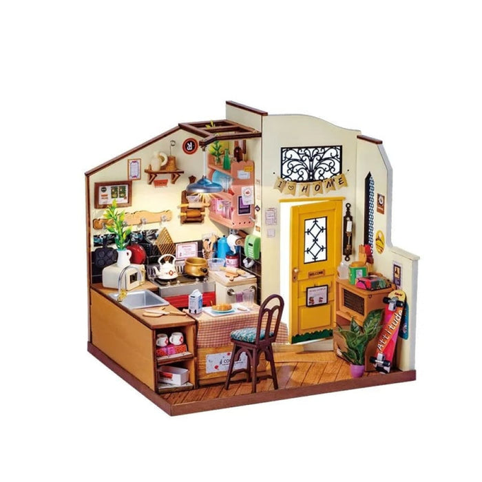 Miniature House For Kids Adult Homey Kitchen Pre-Painted Dollhouse Building Blocks Set 3D Wooden Puzzle Toys