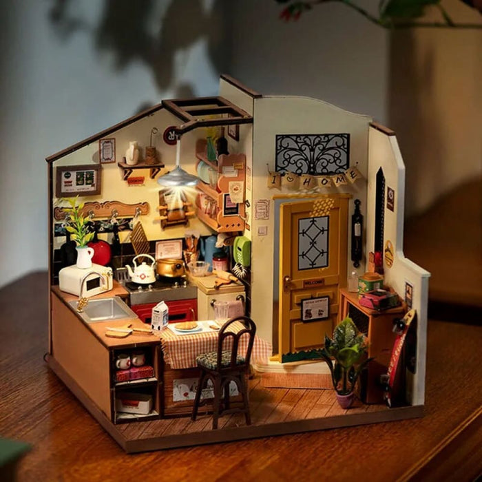 Miniature House For Kids Adult Homey Kitchen Pre-Painted Dollhouse Building Blocks Set 3D Wooden Puzzle Toys