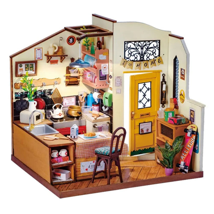 Miniature House For Kids Adult Homey Kitchen Pre-Painted Dollhouse Building Blocks Set 3D Wooden Puzzle Toys