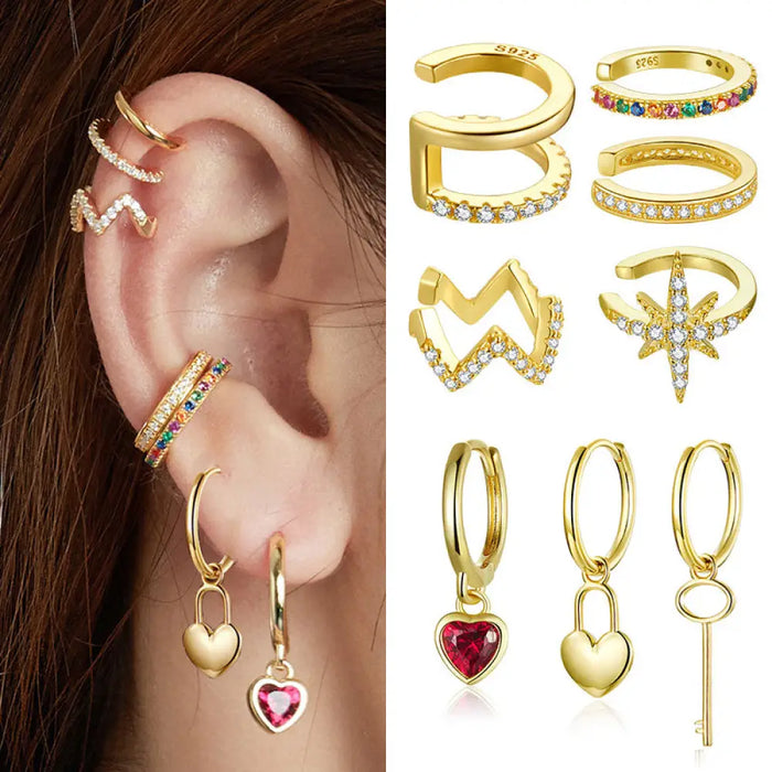 Mono-earring Gold Ear Cuff 925 Sterling Silver Colours
