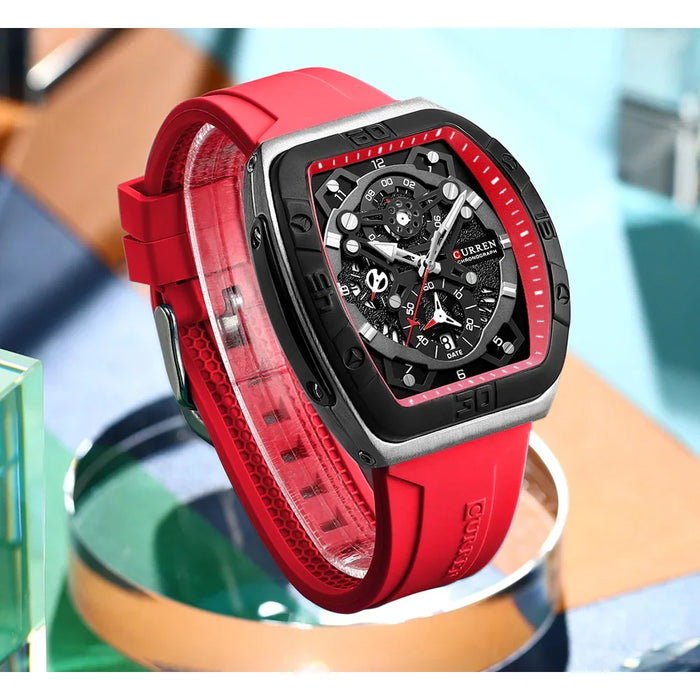 Multifunctional Curved Mirror Tonneau Wristwatches With Silicone Straps