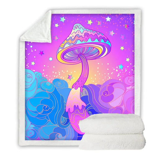 Mushrooms Bed Blanket 3d Printed Watercolor Throw Purple