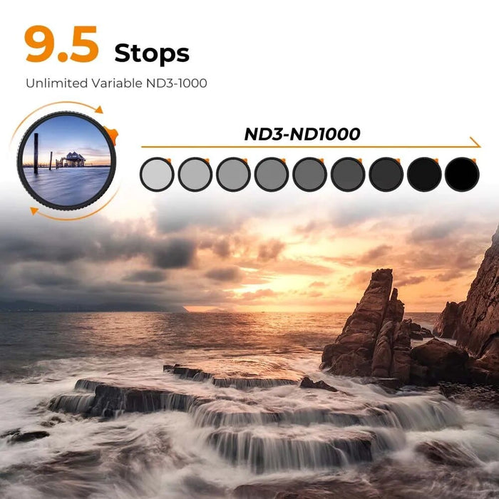 Nano-X ND3~ND1000 Adjustable ND Filter HD Waterproof Anti-Reflection Green Film 49-82mm Neutral Density Lens Filter