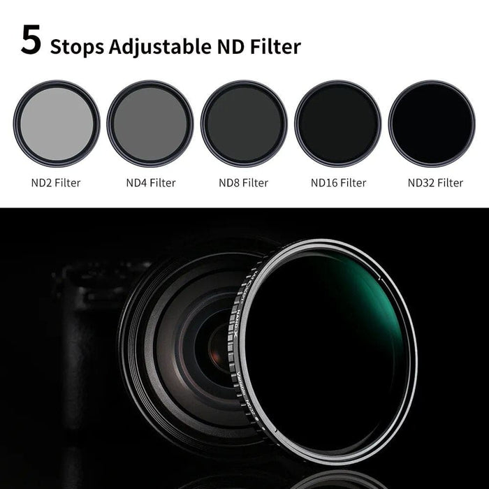 ND2-ND32 Fader ND Filter 67mm 72mm 77mm 82mm No X Spot Variable Neutral Density Multiple Layer Filter with Lens Cap