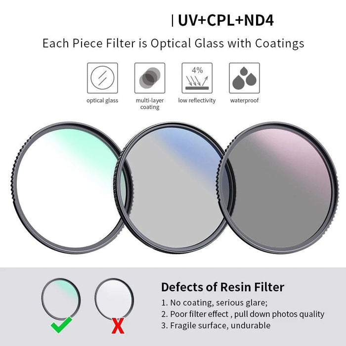 Netural Density ND4+MCUV+CPL Filter Kit Camera Lens Bundle Cleaning Cloth and Filter Pouch 49 52 58 67 72 77 82mm