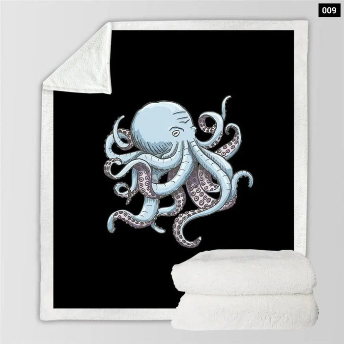 Octopus Sherpa Throw Blanket 3d Printed Dolphin Crab Winter