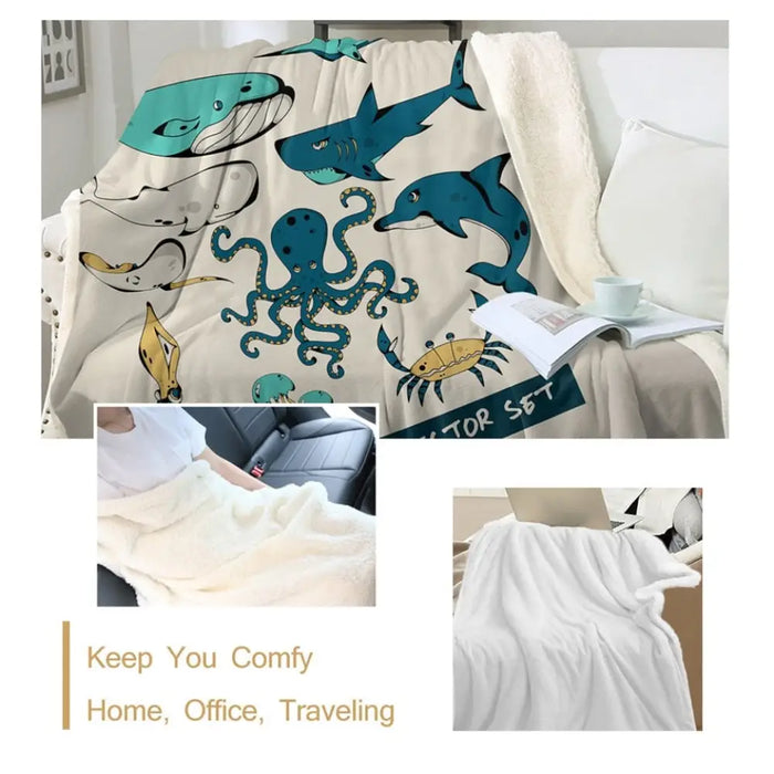 Octopus Sherpa Throw Blanket 3d Printed Dolphin Crab Winter