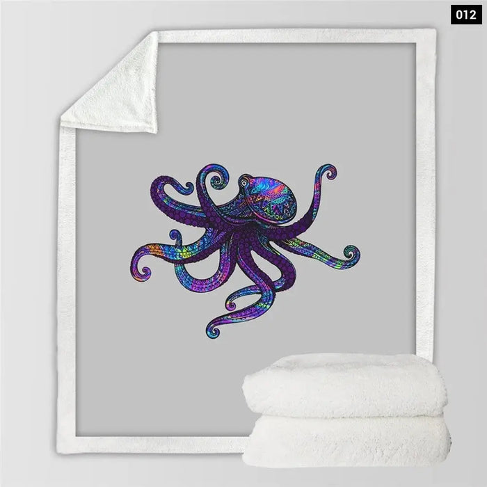 Octopus Sherpa Throw Blanket 3d Printed Dolphin Crab Winter