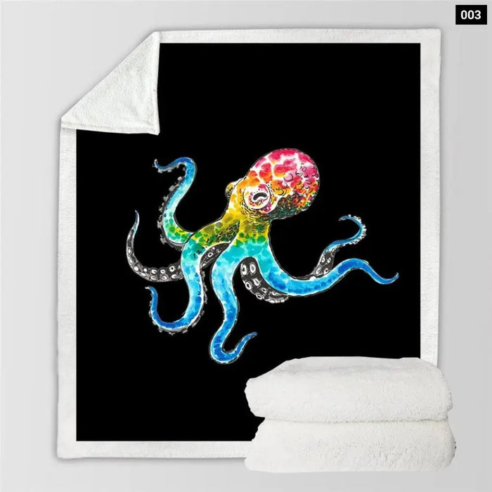 Octopus Sherpa Throw Blanket 3d Printed Dolphin Crab Winter