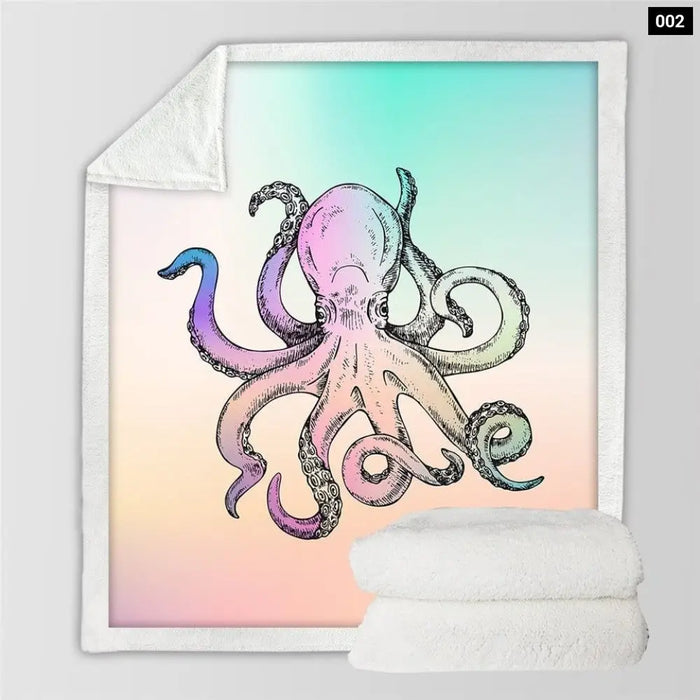 Octopus Sherpa Throw Blanket 3d Printed Dolphin Crab Winter