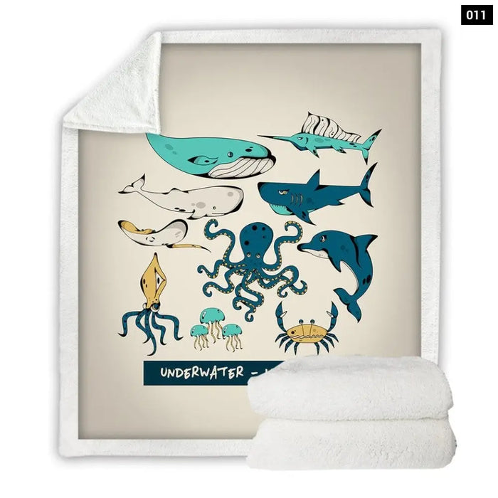 Octopus Sherpa Throw Blanket 3d Printed Dolphin Crab Winter