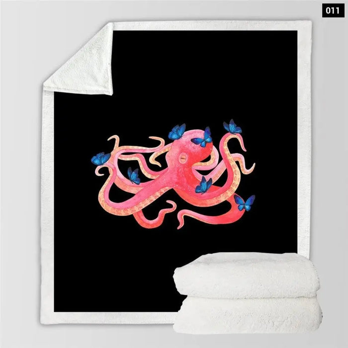 Octopus Sherpa Throw Blanket 3d Printed Dolphin Crab Winter