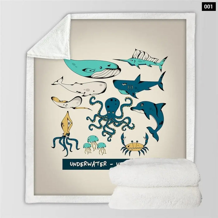 Octopus Sherpa Throw Blanket 3d Printed Dolphin Crab Winter