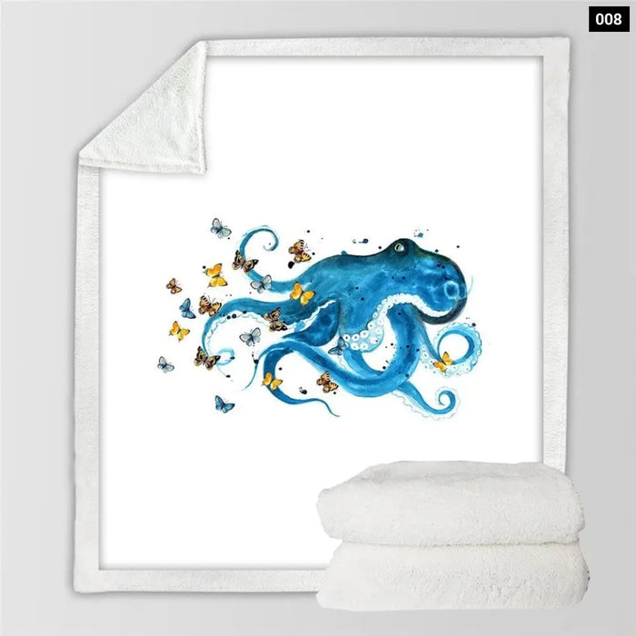 Octopus Sherpa Throw Blanket 3d Printed Dolphin Crab Winter