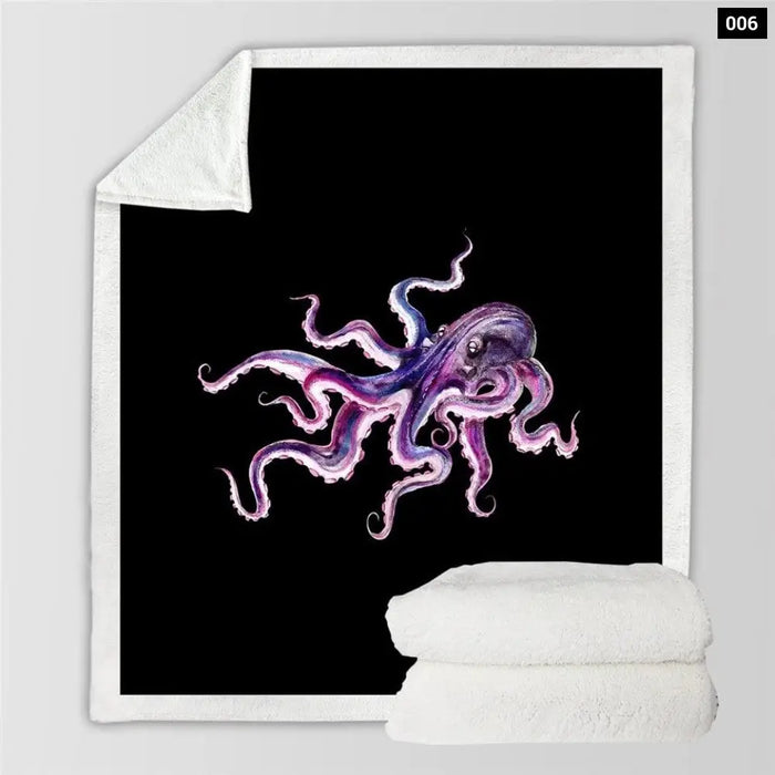 Octopus Sherpa Throw Blanket 3d Printed Dolphin Crab Winter