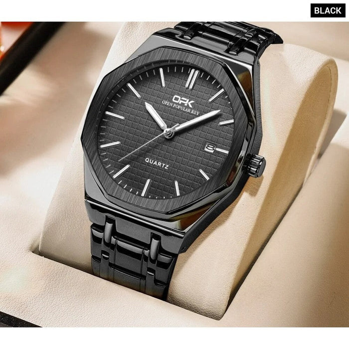 Opk Brand Men Watch Simple Fashion Waterproof Luminous Stainless Steel Strap