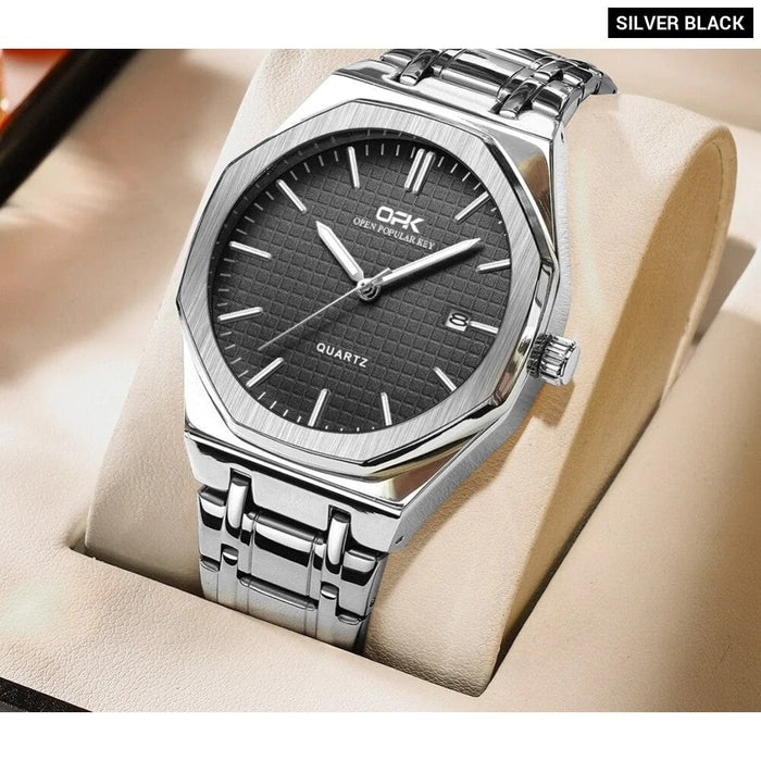 Opk Brand Men Watch Simple Fashion Waterproof Luminous Stainless Steel Strap