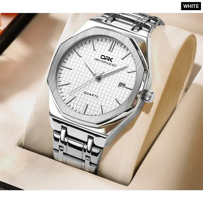 Opk Brand Men Watch Simple Fashion Waterproof Luminous Stainless Steel Strap