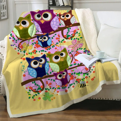 Owls Fluffy Blanket Colorful Furry Bird Sherpa Watercolor