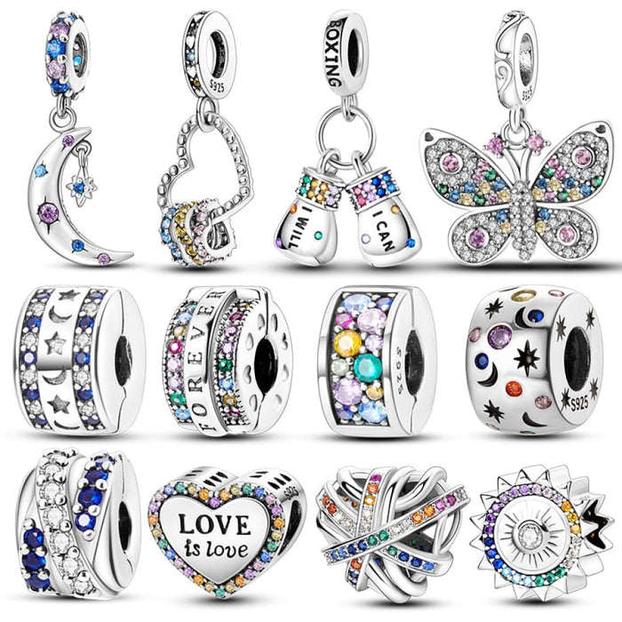 Fit Pandora 925 Original Bracelet 925 Sterling Silver Shining Colourful Zircon Heart Charms Beads Exquisite DIY Jewelry