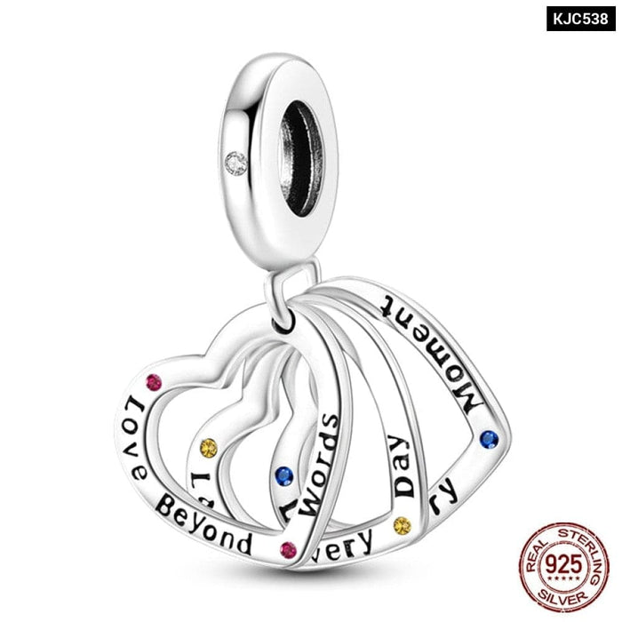 Fit Pandora 925 Original Bracelet 925 Sterling Silver Shining Colourful Zircon Heart Charms Beads Exquisite DIY Jewelry