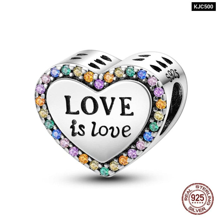 Fit Pandora 925 Original Bracelet 925 Sterling Silver Shining Colourful Zircon Heart Charms Beads Exquisite DIY Jewelry